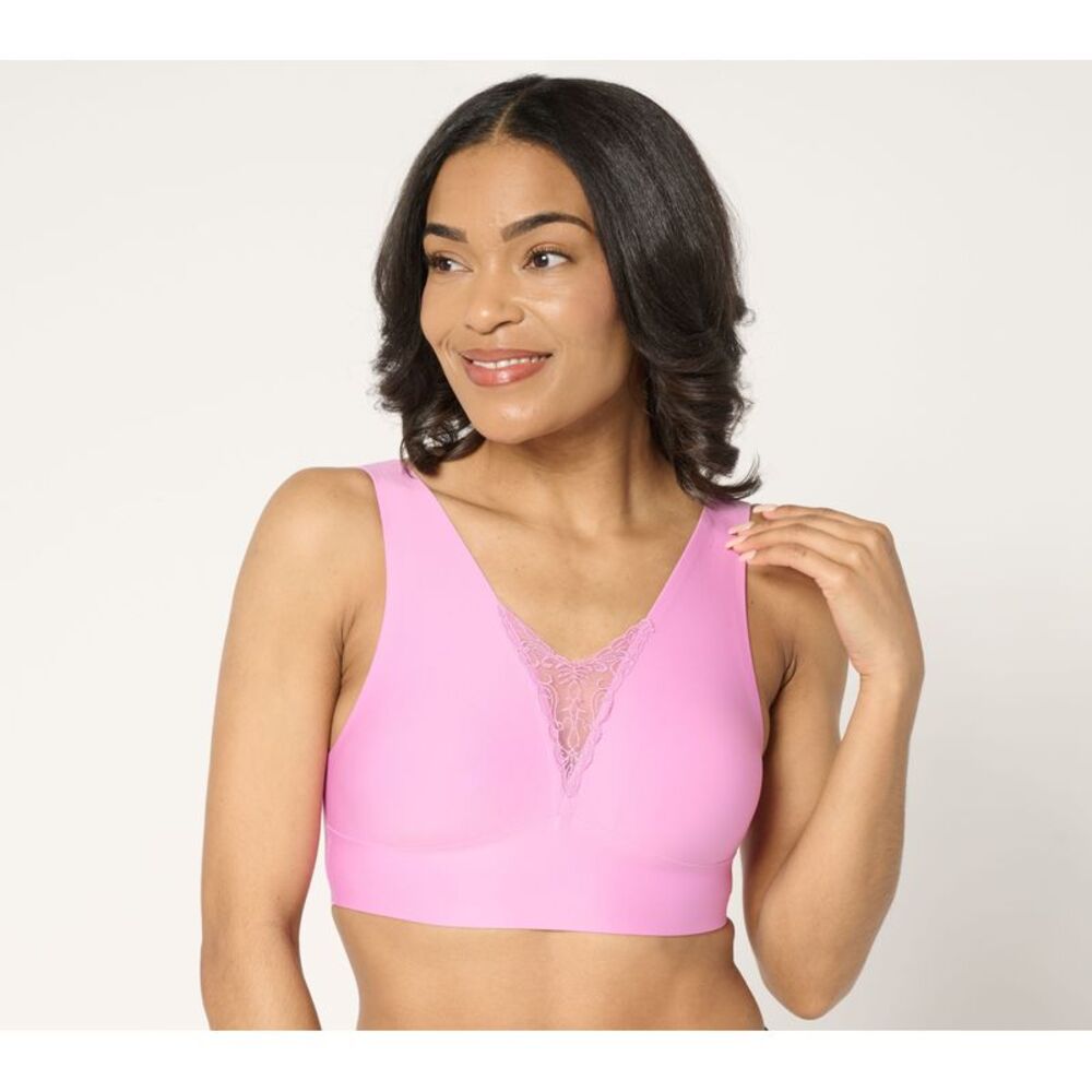 Breezies Women's Bra Sz M Invisible Bonded Wirefree Lace Detail Purple